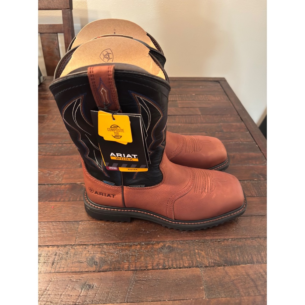 Ariat Mens RigTek H2O Composite Toe Work Boots Oiled Brown Black 10012932 8.5D - Picture 4 of 8